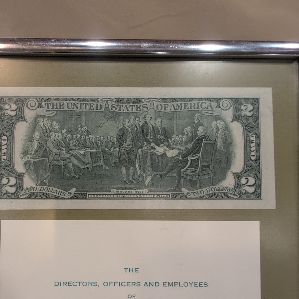 Framed Bank of Oxford (Alabama) Grand Opening Invitation with US Two Dollar Bill - Picture 3 of 5